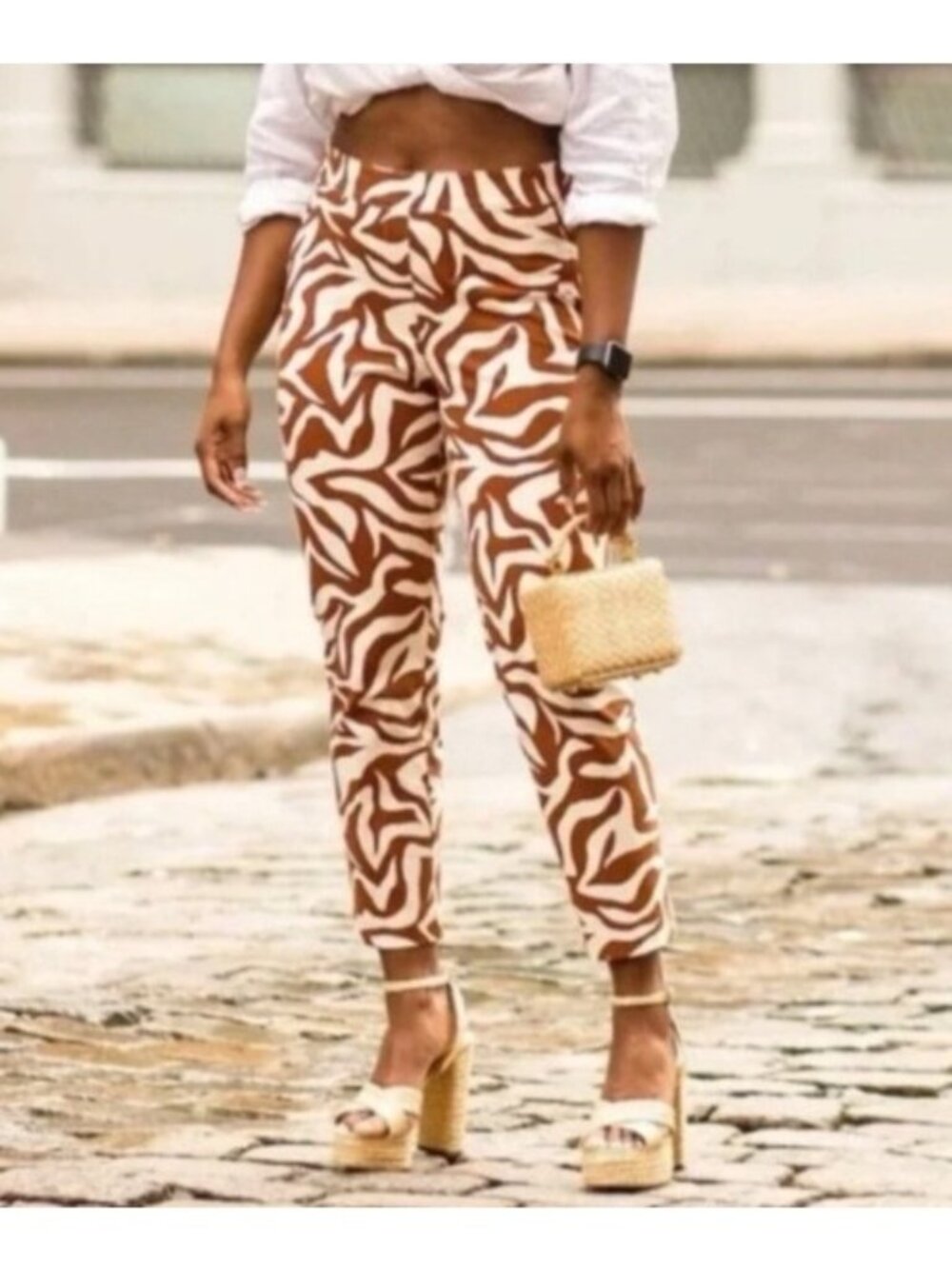 NEW Spanx On-the-Go Slim Staight Clay Zebra Pull-On Pants Small Printed Casual